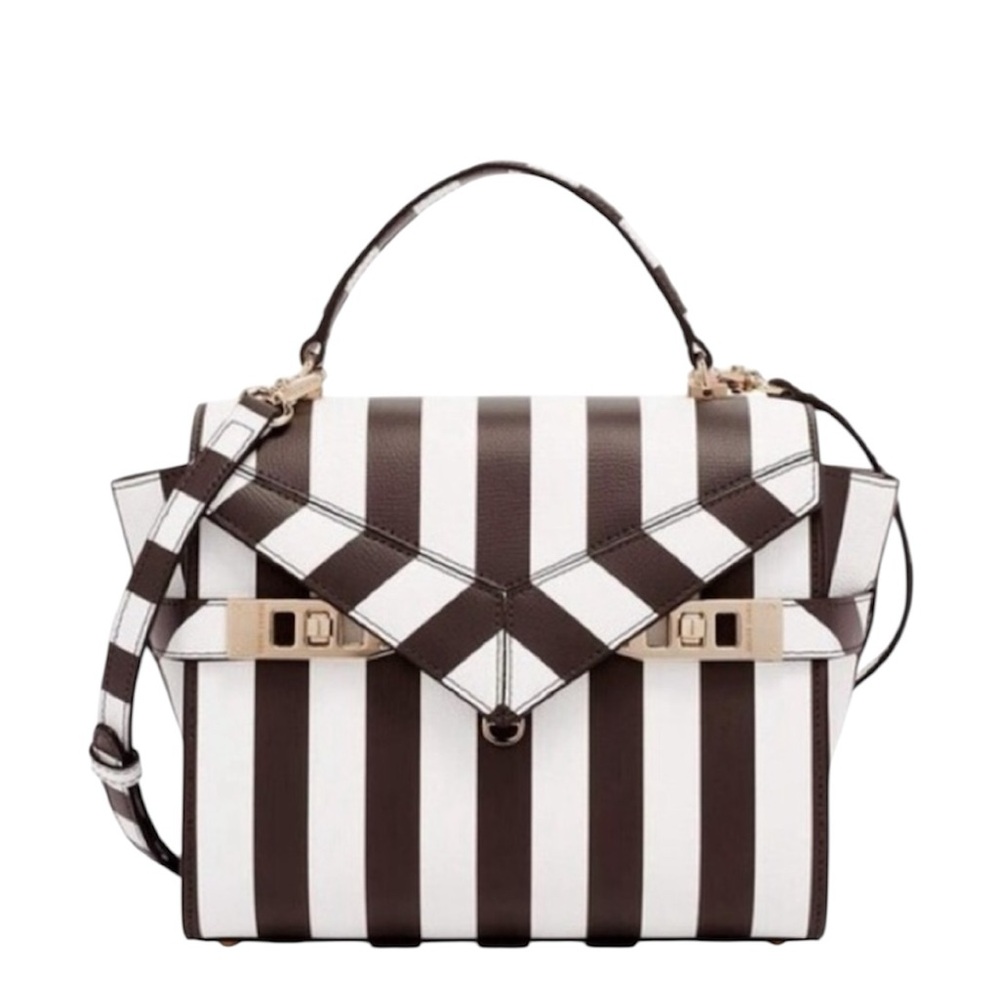 henri bendel Brown and White Striped Top-Handle Satchel ✨ RARE✨